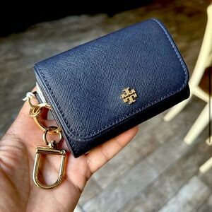 NWT Tory Burch Emerson Card Key Chain Wallet Navy Blue ✨